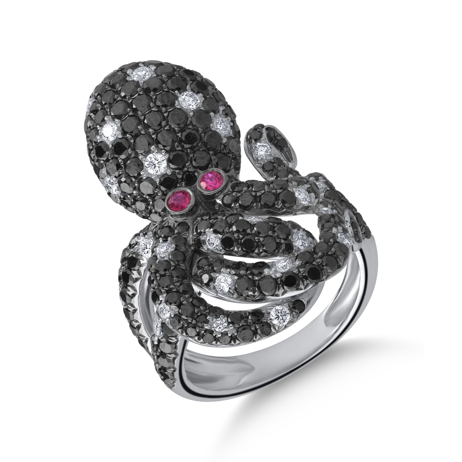 18K white gold ring with 0.08ct rubies and 3.3ct diamonds