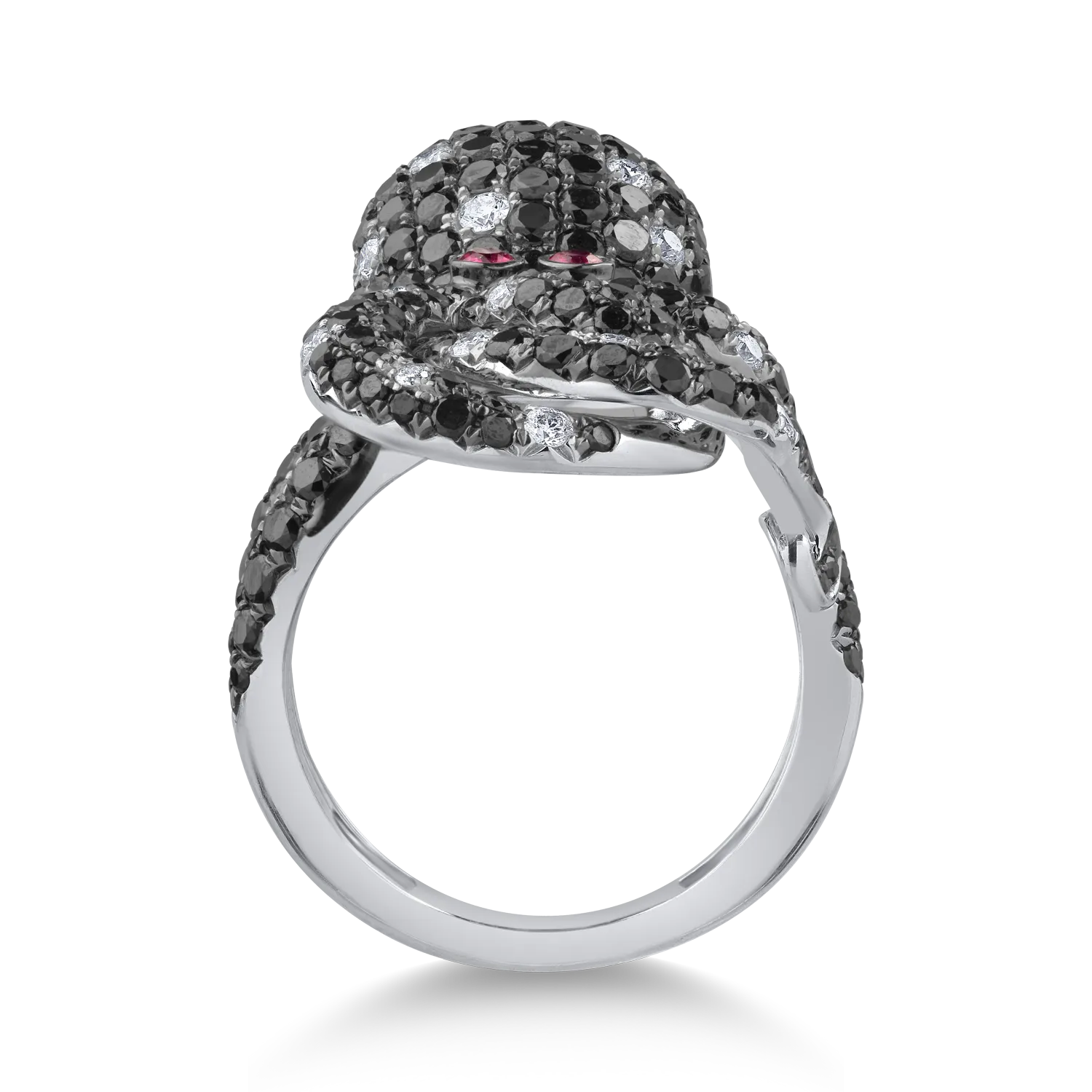 Пръстен от бяло злато 18K с рубини 0.08ct и диаманти 3.3ct