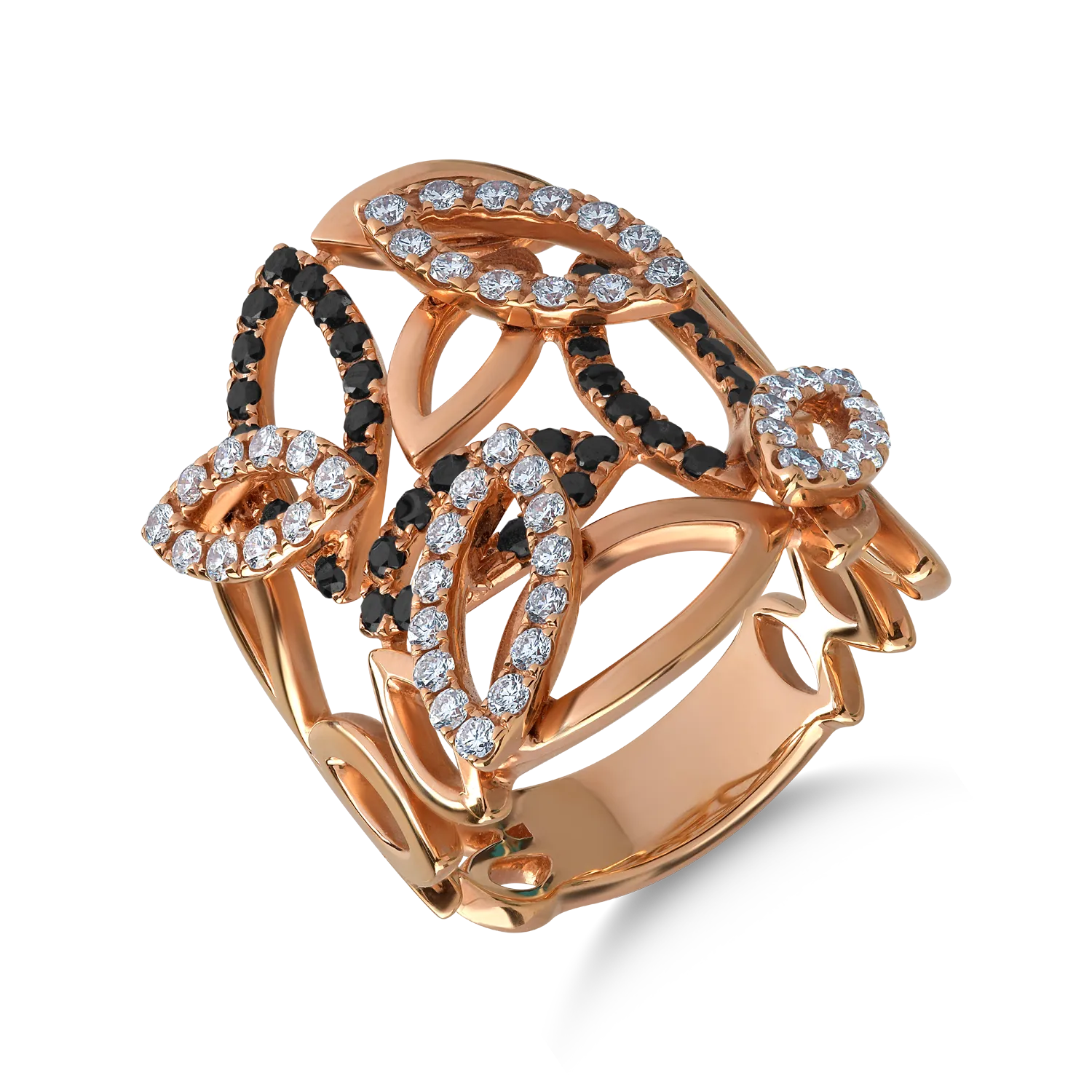 18K rose gold ring with 0.49ct black diamonds and 0.54ct clear diamonds