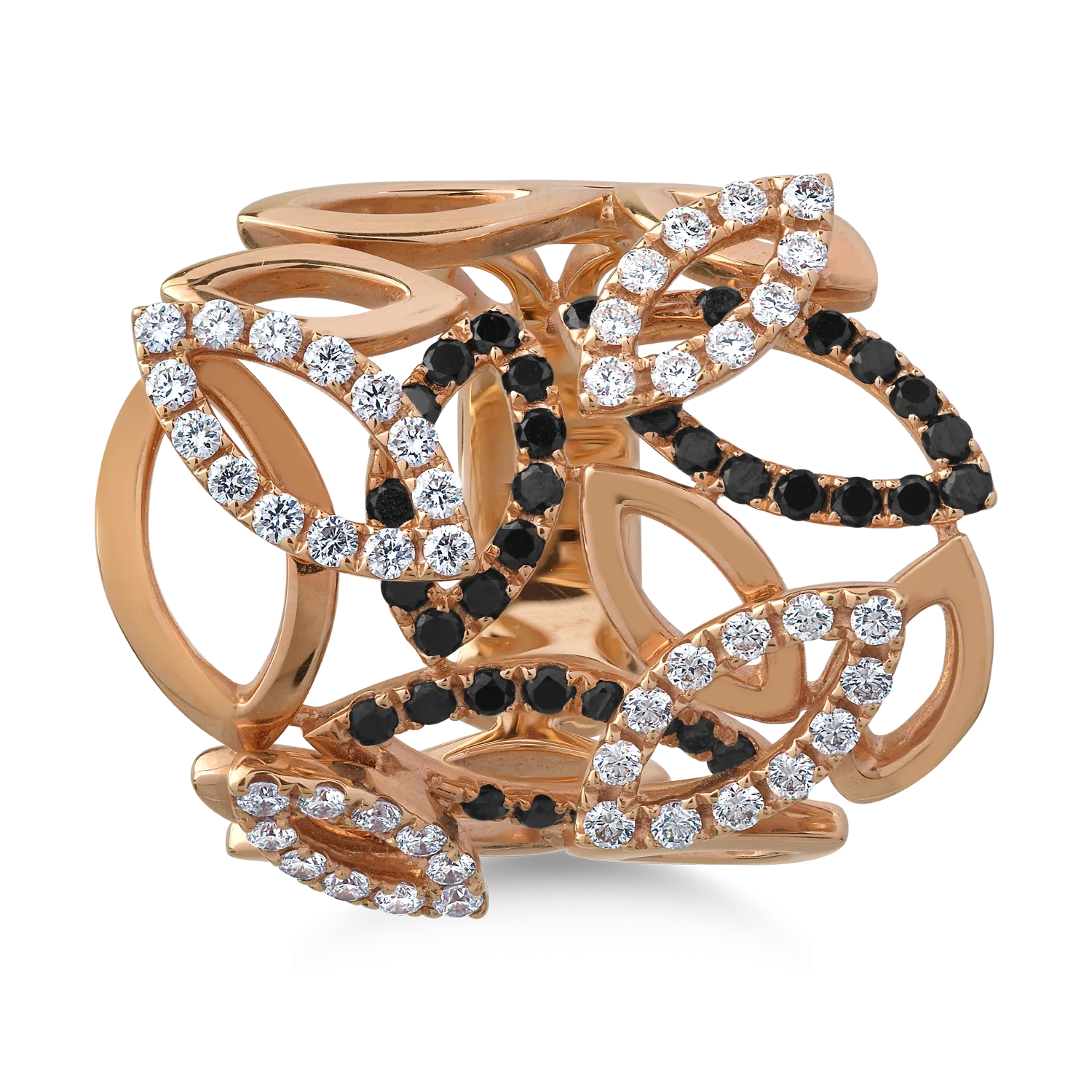 18K rose gold ring with 0.49ct black diamonds and 0.54ct clear diamonds