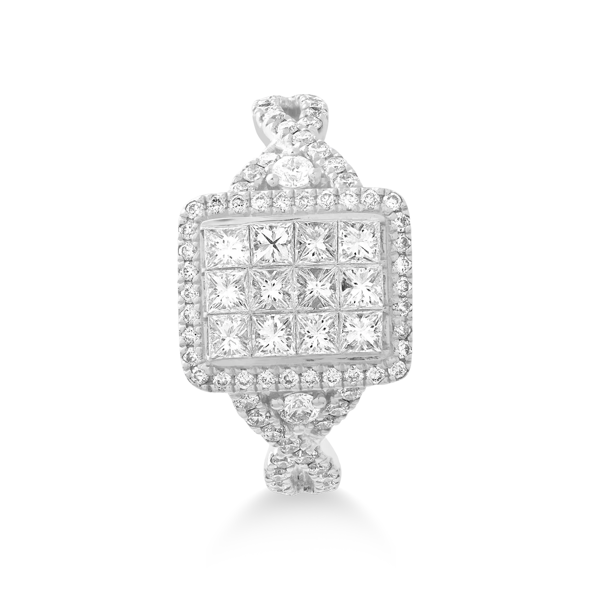 Pierścionek z białego złota z diamentami o masie 0.9ct