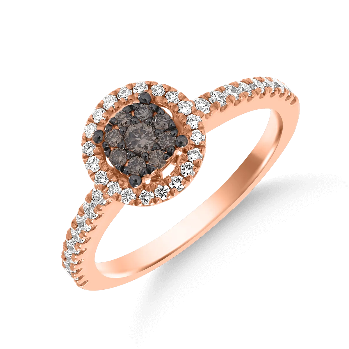 Gyűrű 14K-os rózsaszín aranyból 0.11ct barna gyémánttal és 0.26ct átlátszó gyémánttal