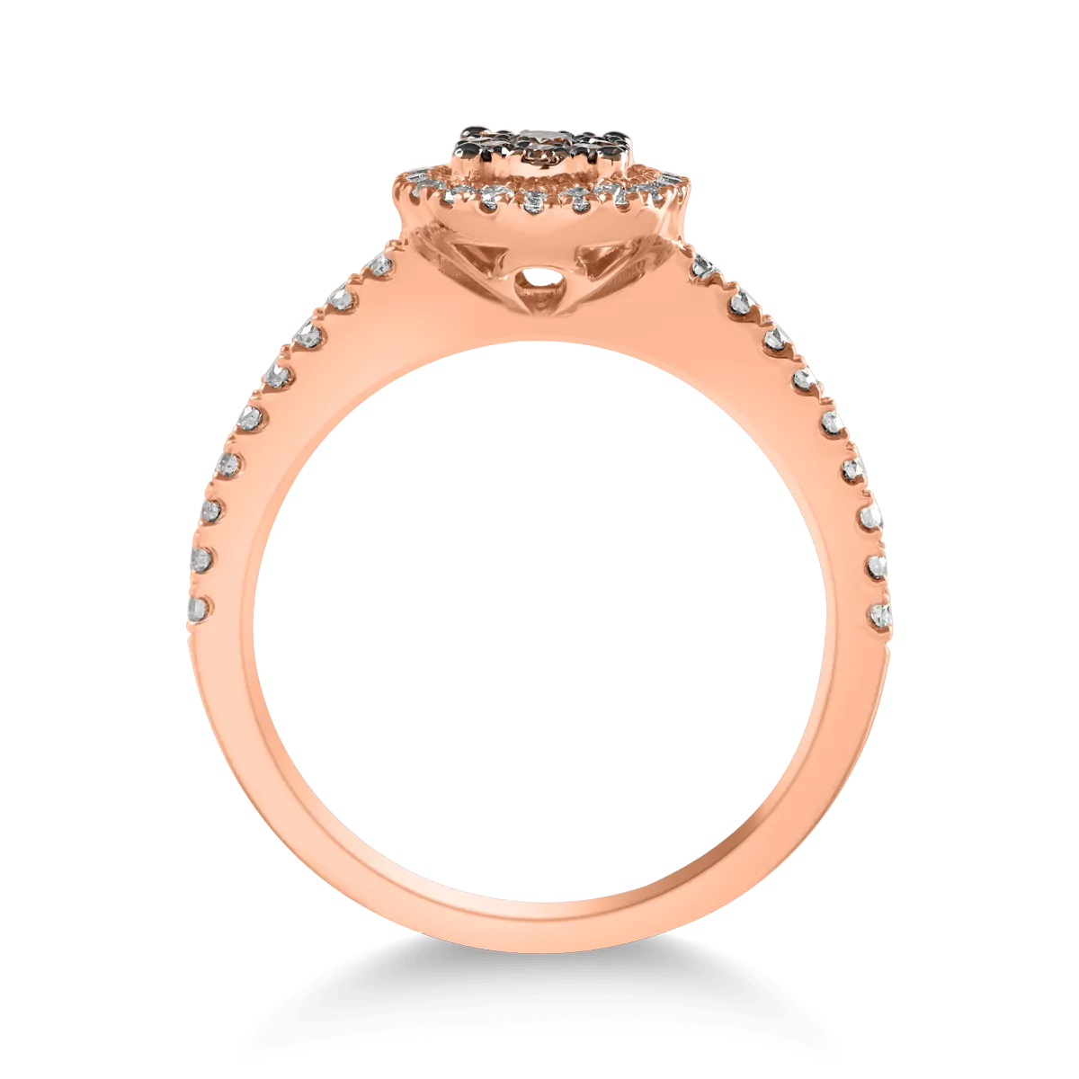 Gyűrű 14K-os rózsaszín aranyból 0.11ct barna gyémánttal és 0.26ct átlátszó gyémánttal