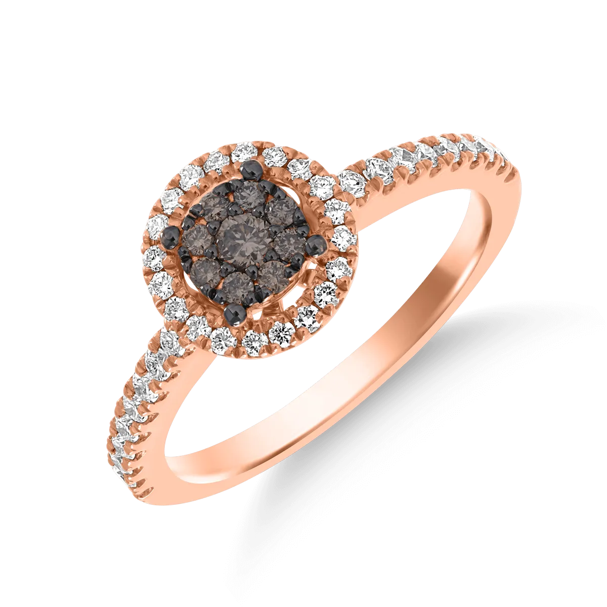 Inel din aur roz cu diamante maro de 0.11ct si diamante transparente de 0.26ct