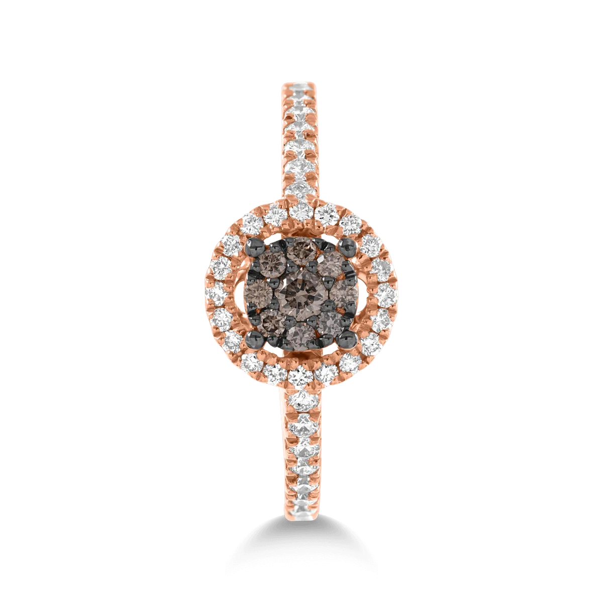 Inel din aur roz cu diamante maro de 0.11ct si diamante transparente de 0.26ct