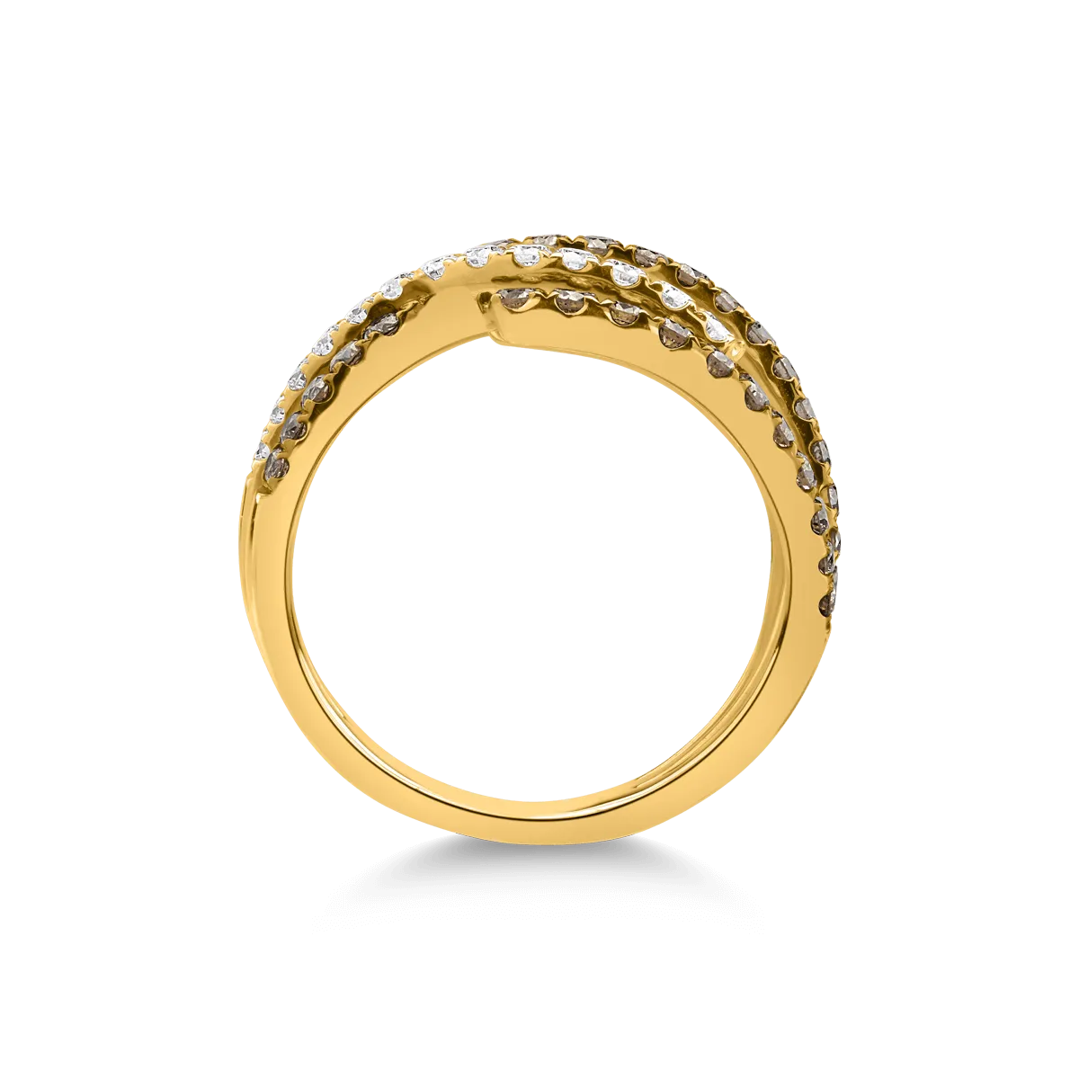 Inel din aur galben de 14K cu diamante maro de 0.64ct si diamante transparente de 0.62ct