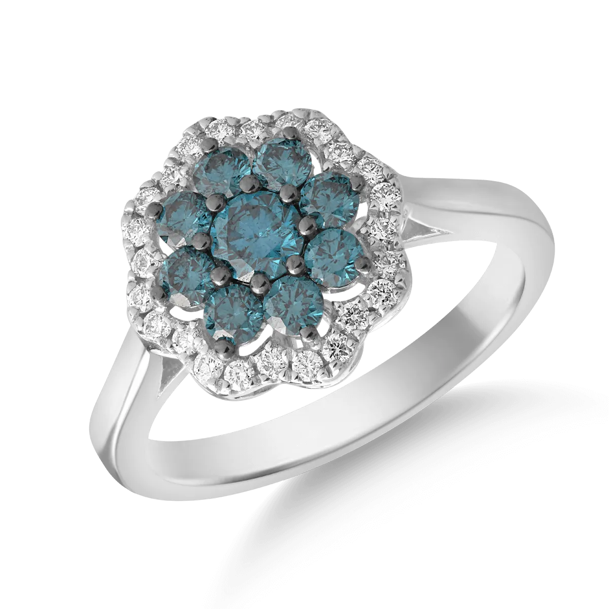 14K white gold ring with 0.48ct blue diamonds and 0.14ct clear diamonds