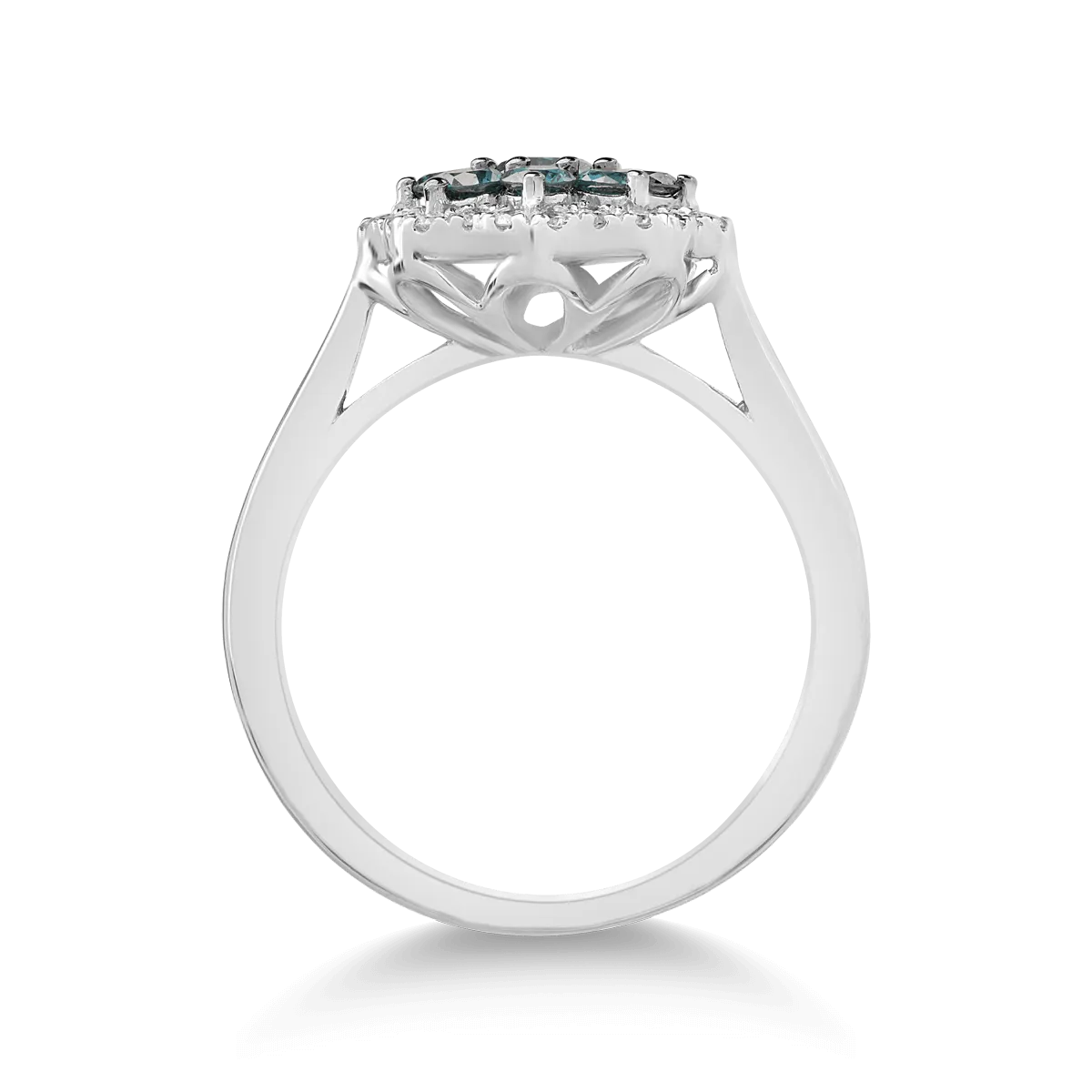 14K white gold ring with 0.48ct blue diamonds and 0.14ct clear diamonds