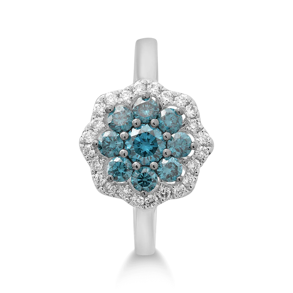 Gyűrű 14K-os fehér aranyból 0.48ct kék gyémánttal és 0.14ct átlátszó gyémánttal