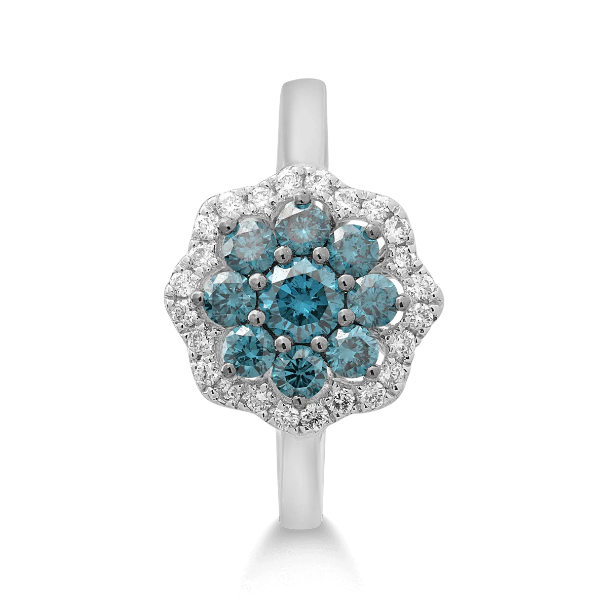 14K white gold ring with 0.48ct blue diamonds and 0.14ct clear diamonds