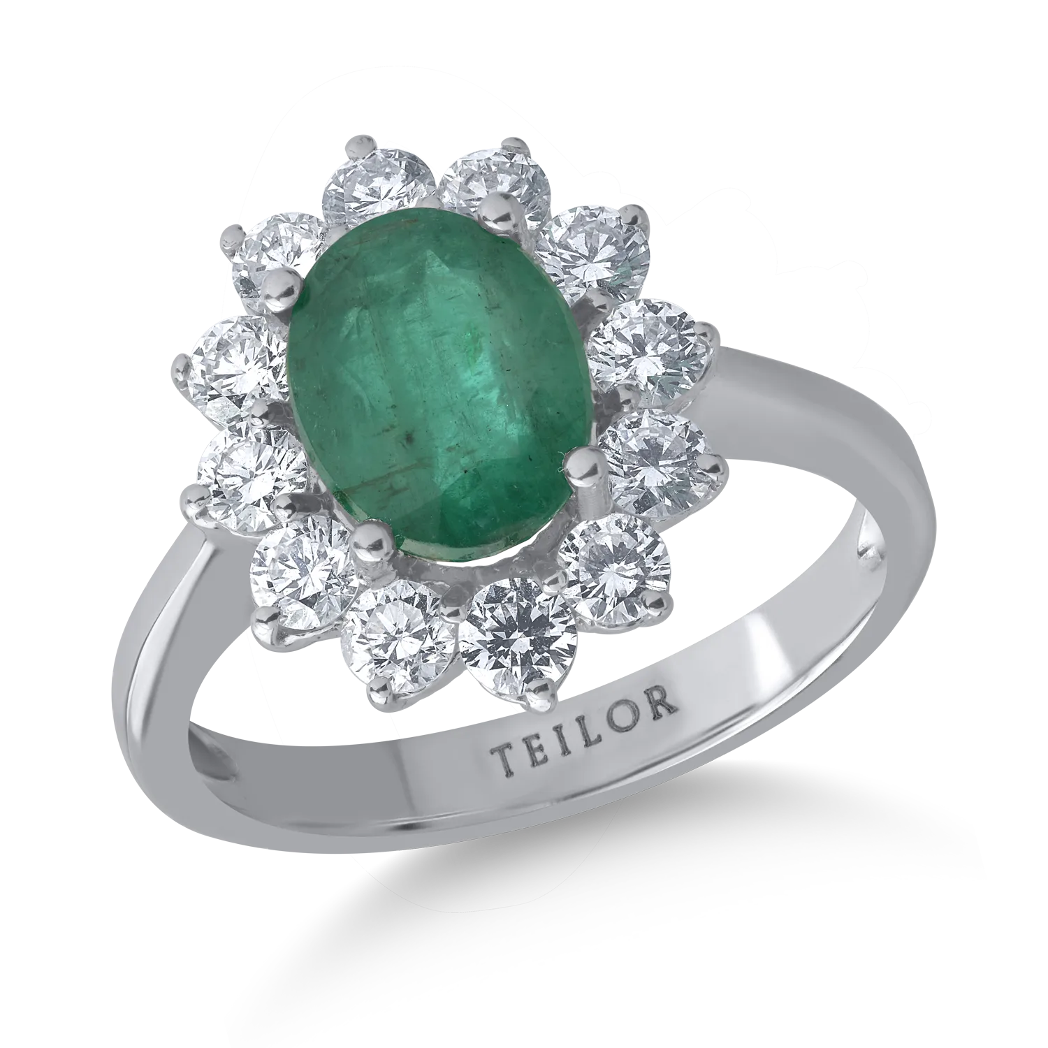18K fehérarany gyűrű 2.04ct smaragddal és 1.01ct gyémántokkal
