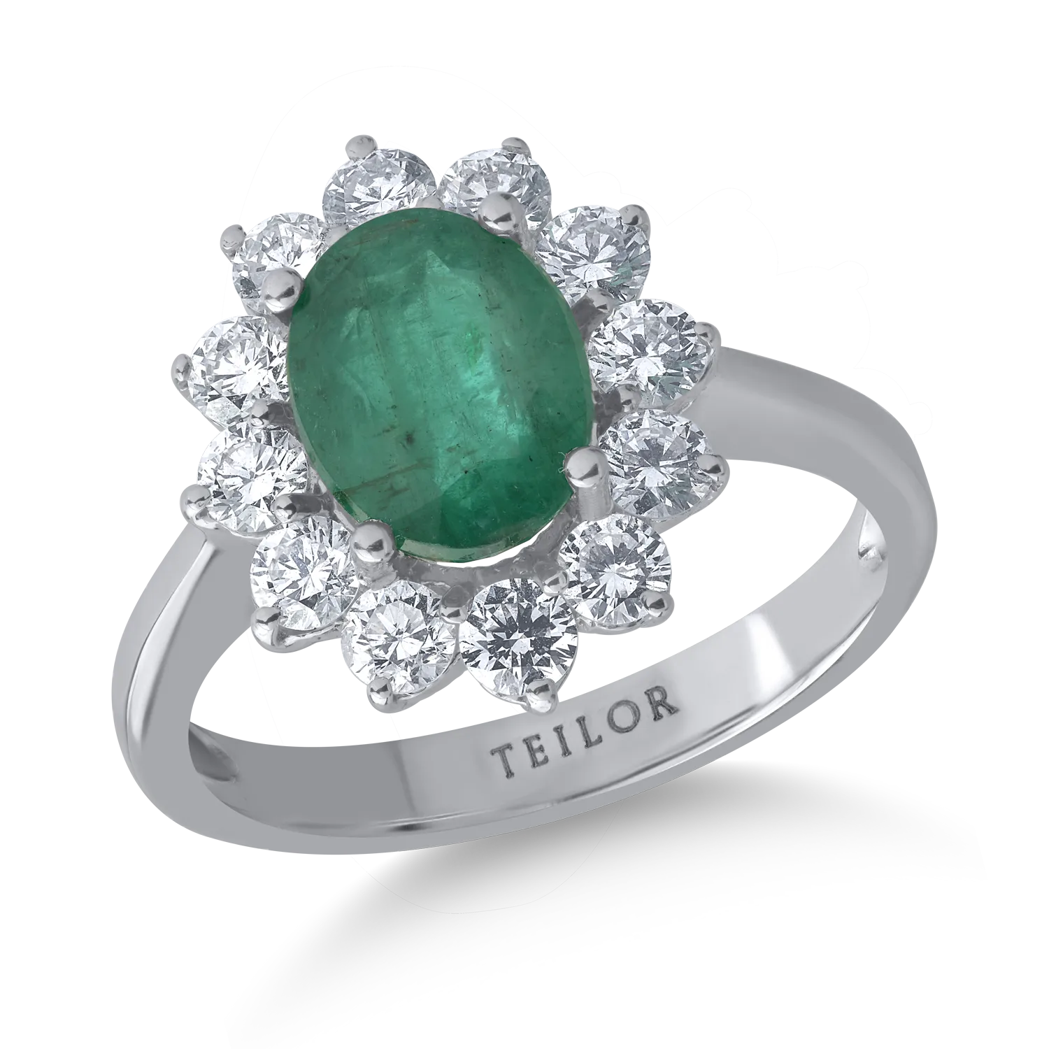 Пръстен от 18K бяло злато с 2.04ct изумруд и 1.01ct диаманти-116458