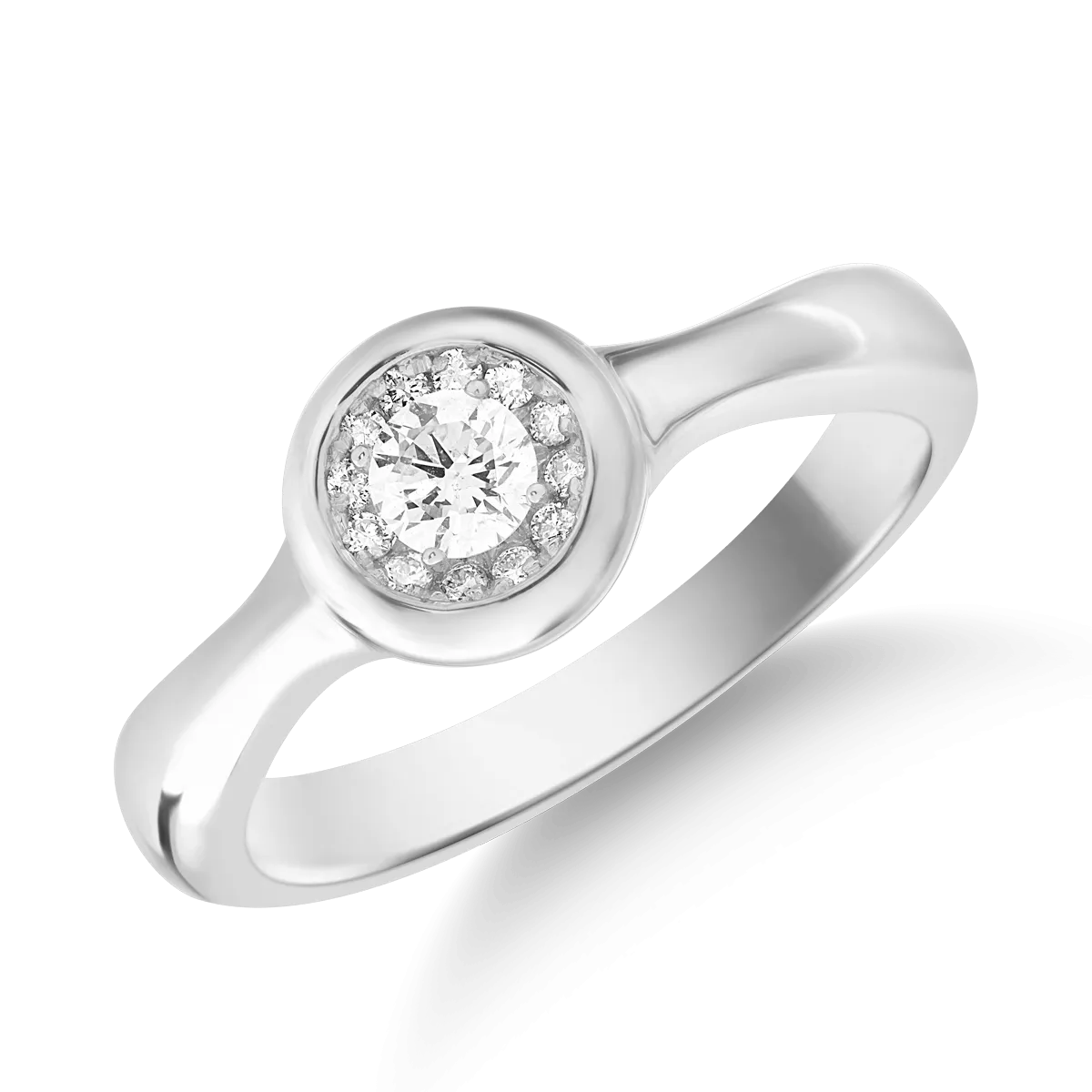 Inel din aur alb de 18K cu diamant de 0.12ct si diamante de 0.055ct