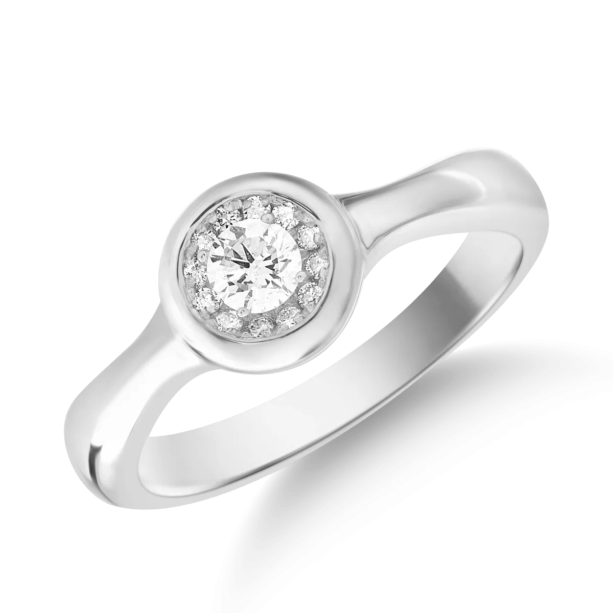Inel din aur alb cu diamant de 0.12ct si diamante de 0.05ct