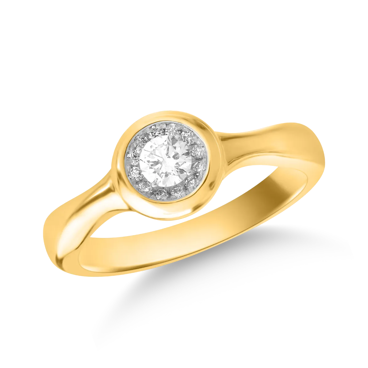 18K yellow gold ring with 0.12ct diamond and 0.05ct diamonds