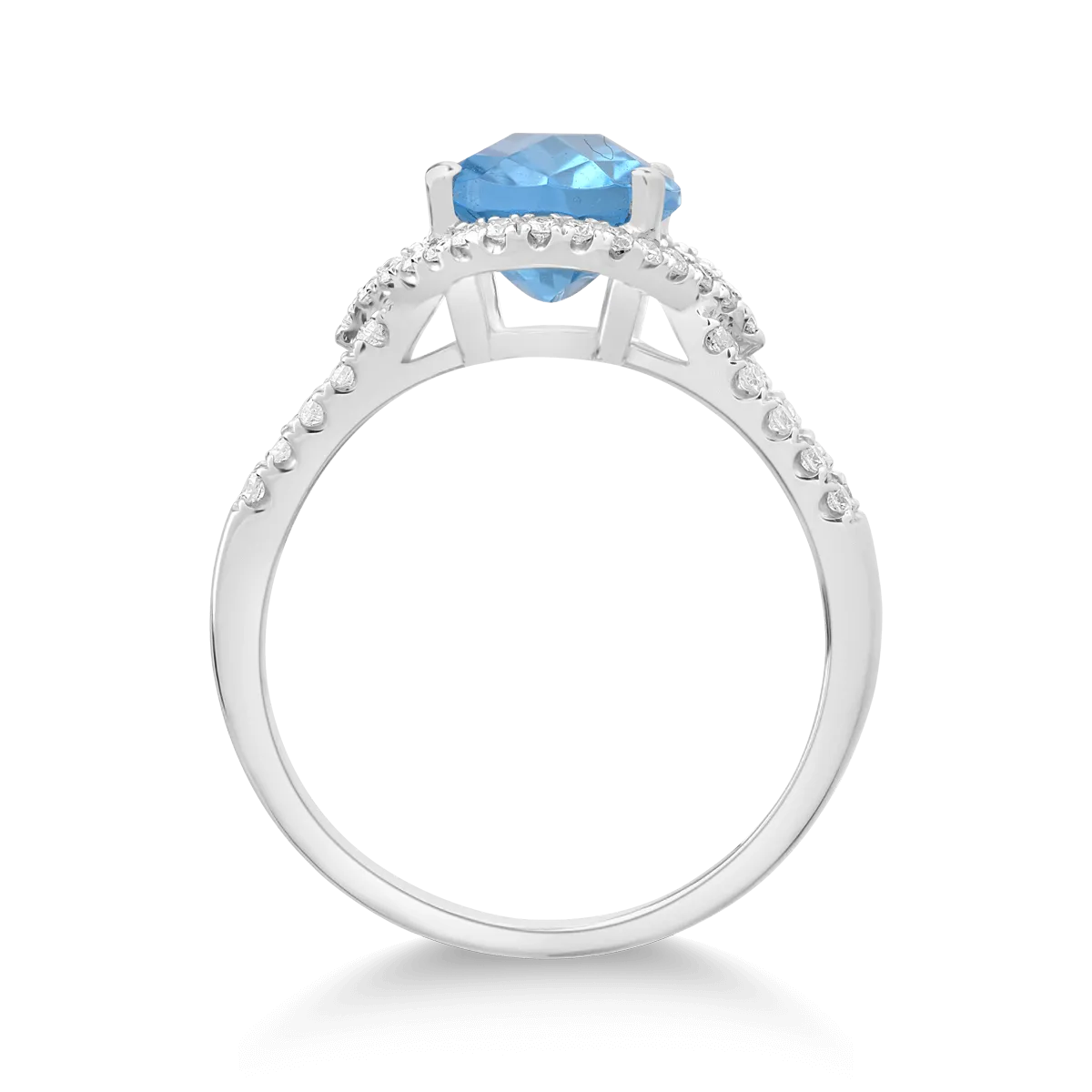 Inel din aur alb de 18K cu topaz albastru de 3.5ct si diamante de 0.37ct
