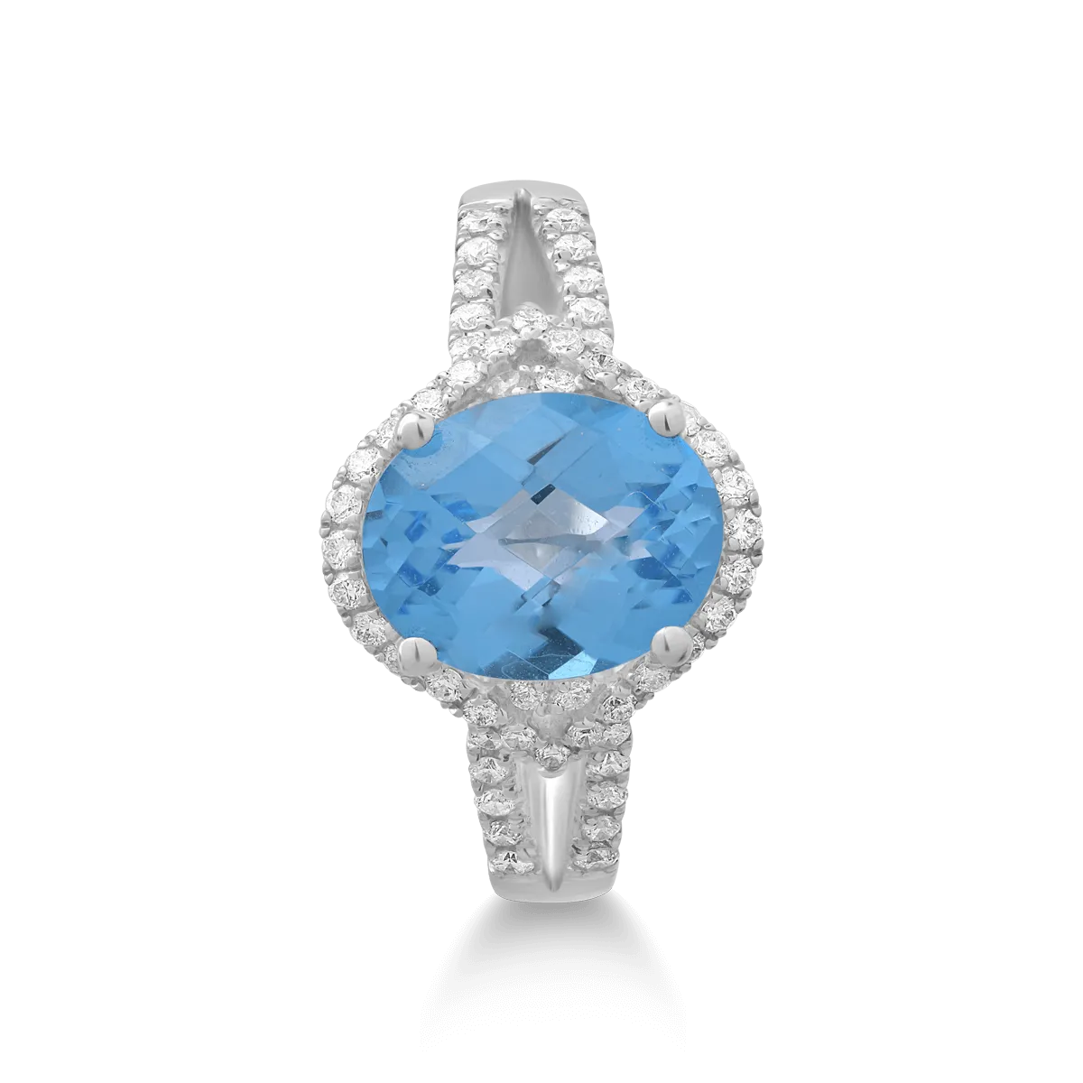 Inel din aur alb de 18K cu topaz albastru de 3.5ct si diamante de 0.37ct