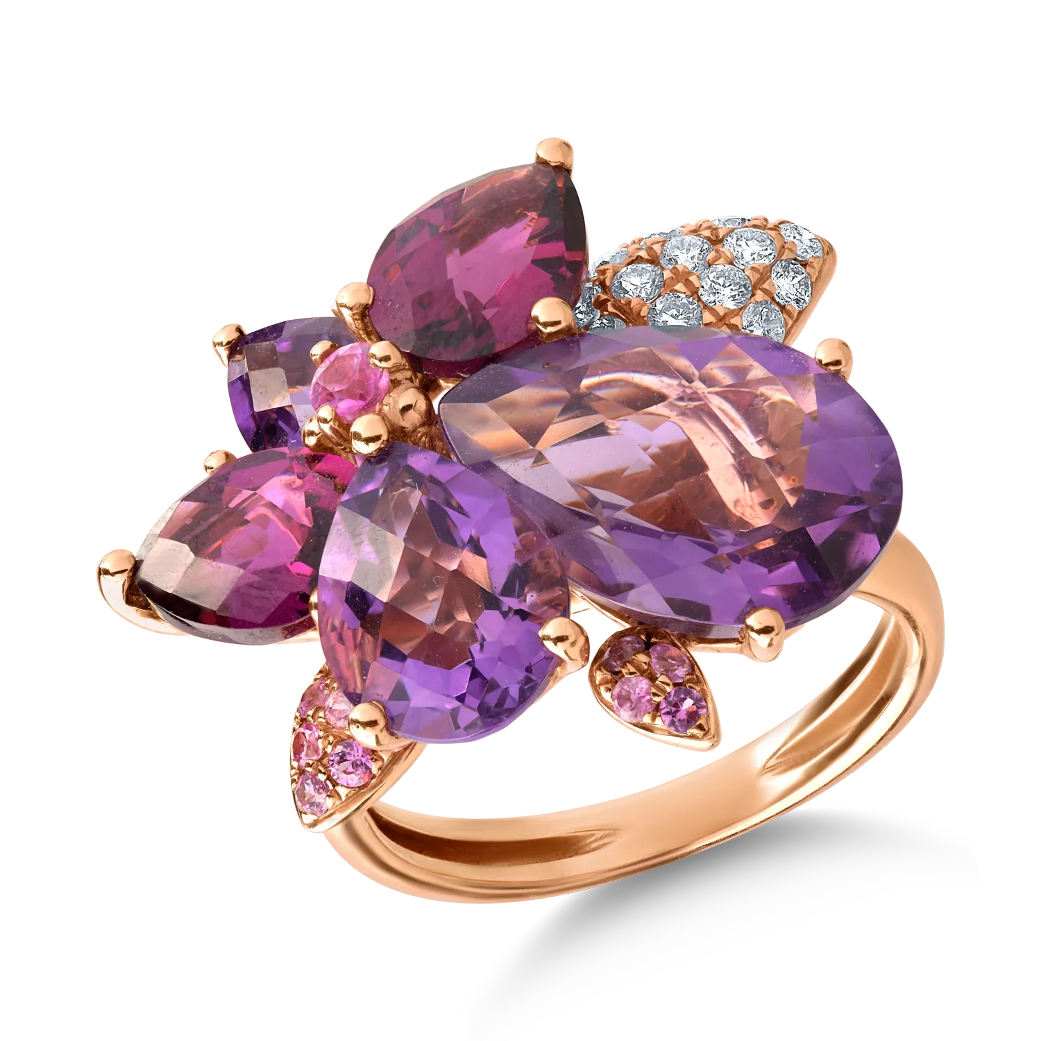 Teilor Inel din aur roz cu pietre pretioase si semipretioase de 10.36ct