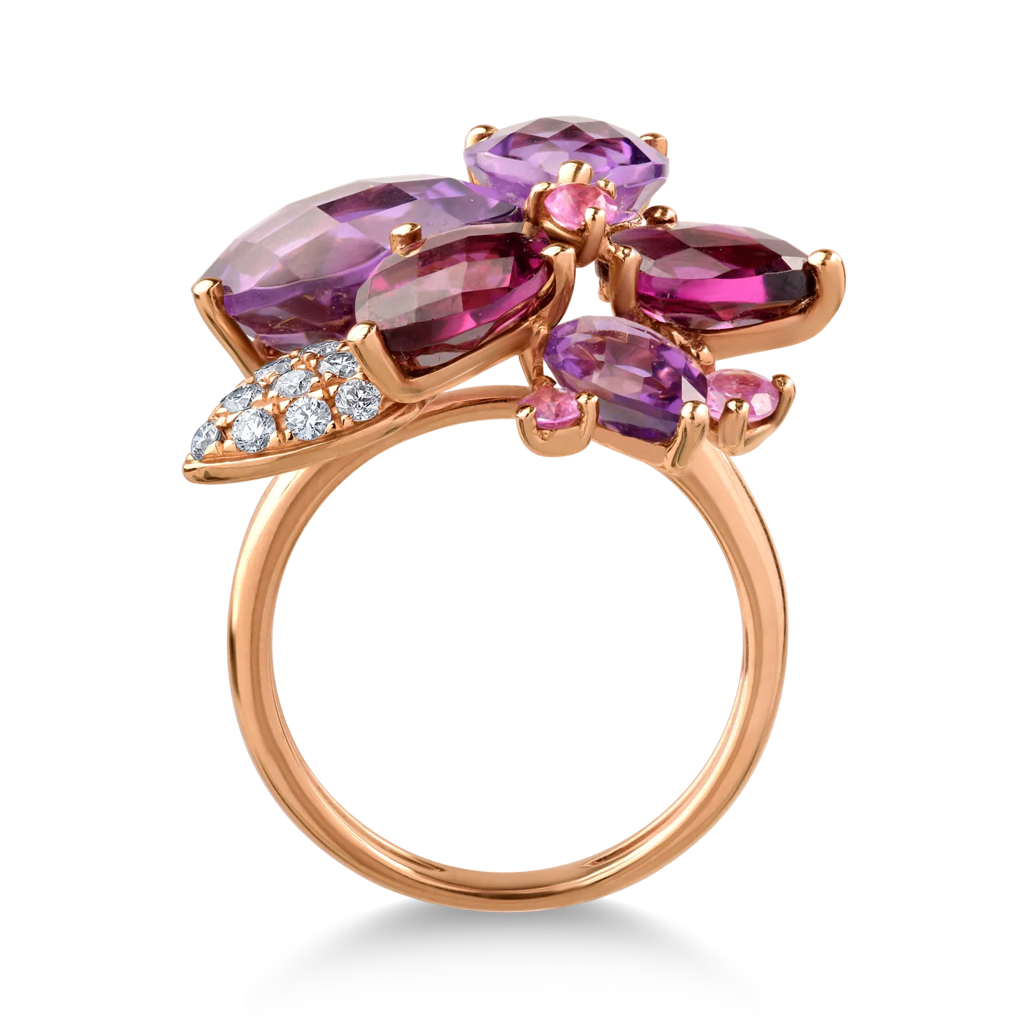 Inel din aur roz cu pietre pretioase si semipretioase de 10.36ct