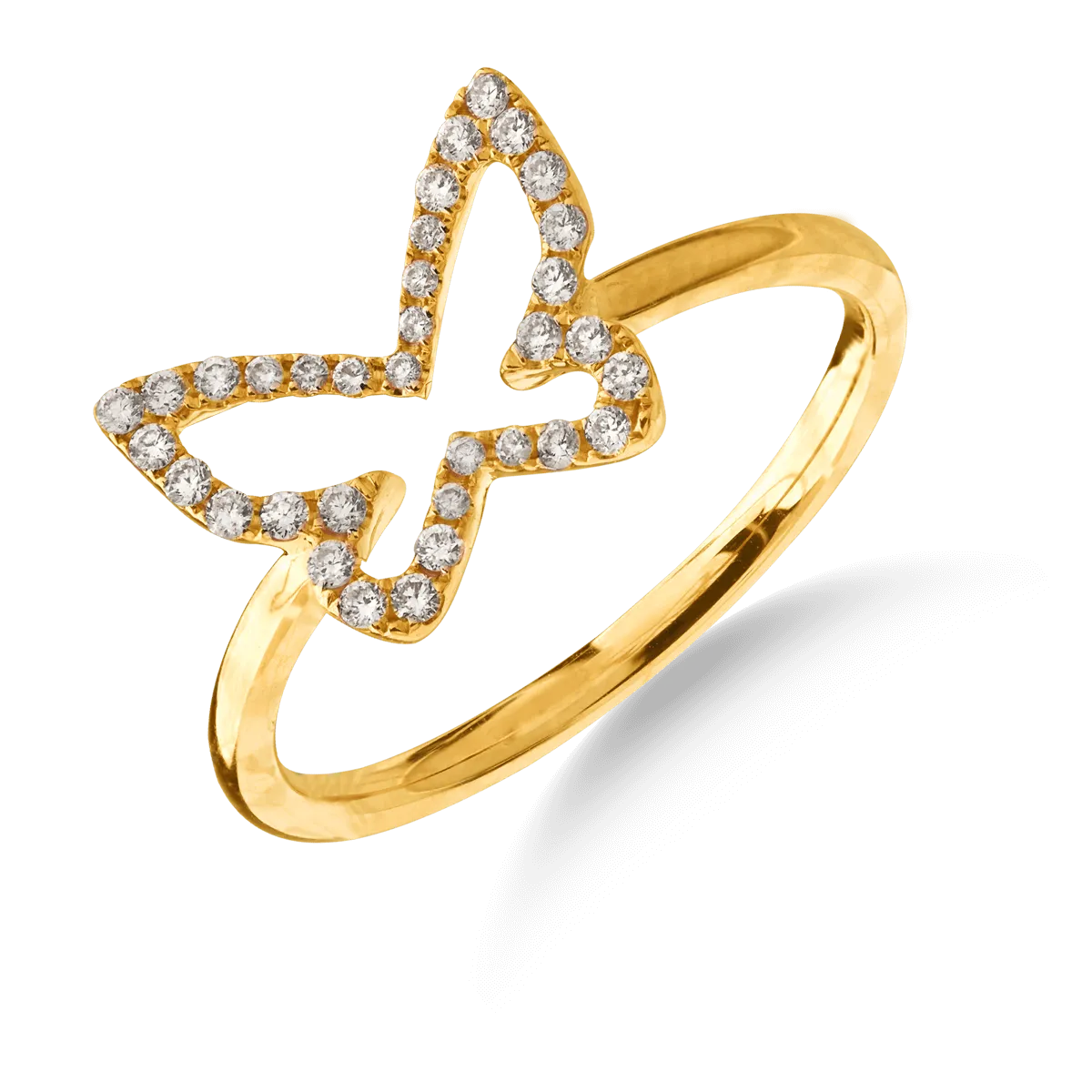18K yellow gold butterfly ring with 0.146ct diamonds