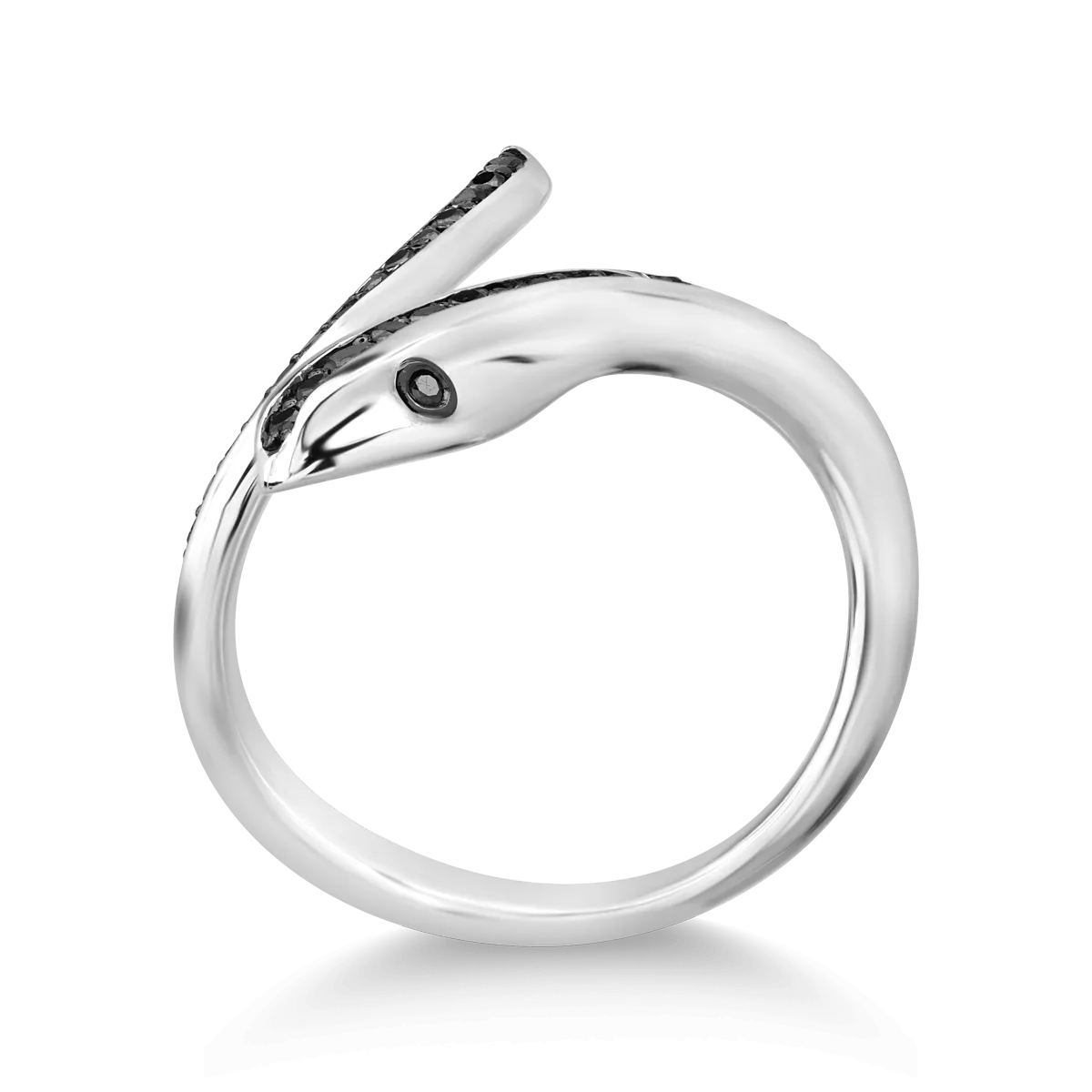 Kígyó alakú gyűrű 18K-os fehér aranyból 0.37ct fekete gyémánttal