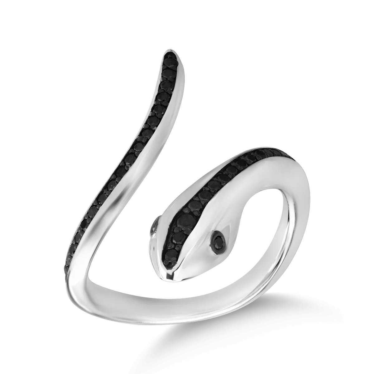 18K white gold snake ring with 0.37ct black diamonds-116693