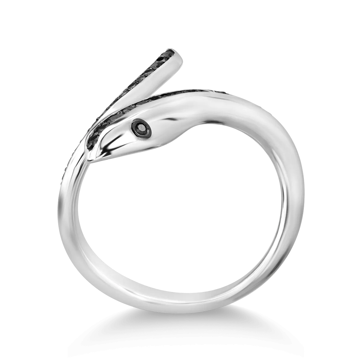 18K white gold snake ring with 0.37ct black diamonds