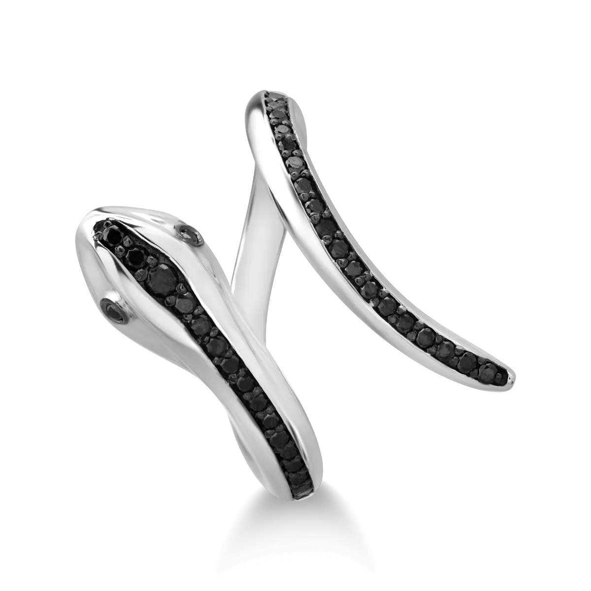 18K white gold snake ring with 0.37ct black diamonds