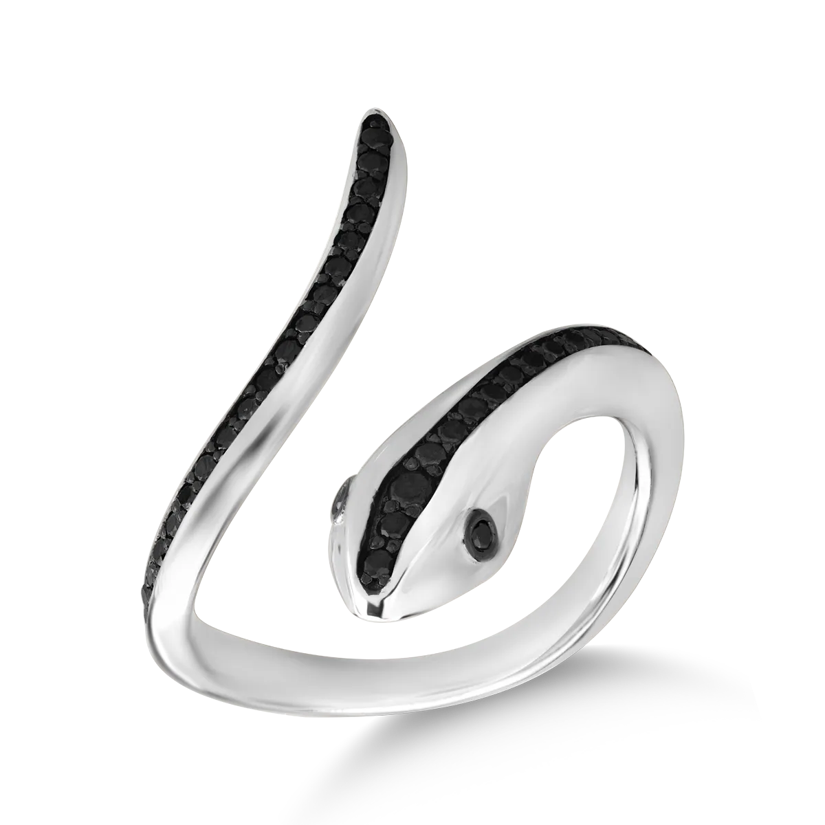 Пръстен змия от бяло злато 18К с черни диаманти 0.37гкт-116691