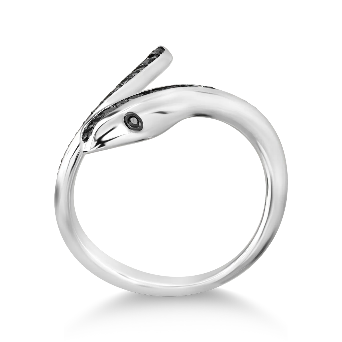 Пръстен змия от бяло злато 18К с черни диаманти 0.37гкт