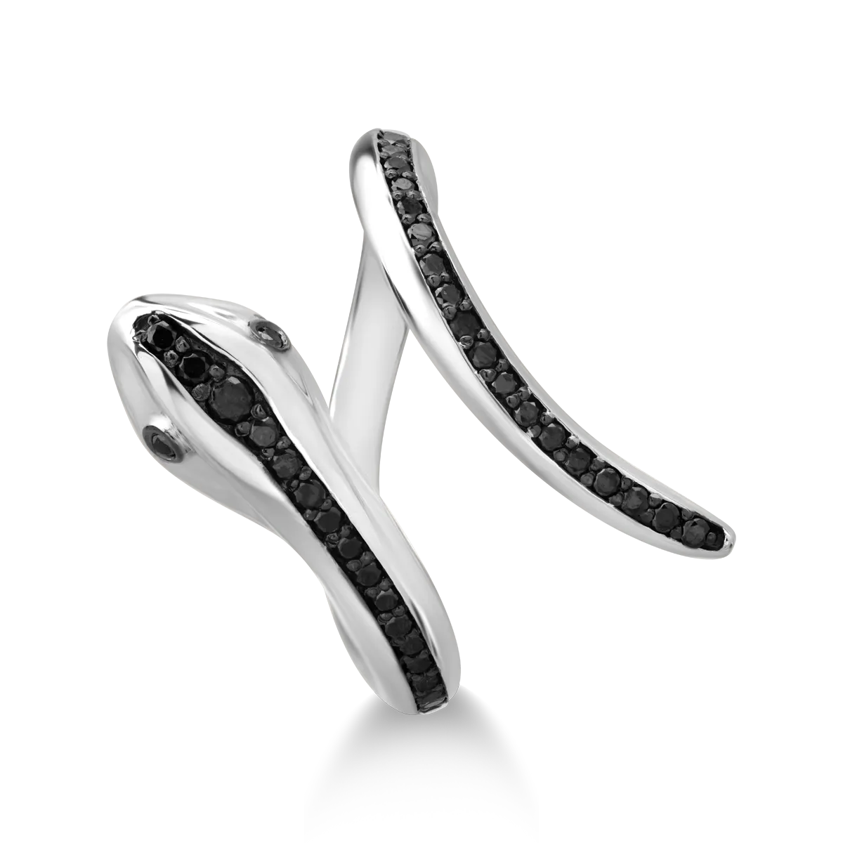 Пръстен змия от бяло злато 18К с черни диаманти 0.37гкт