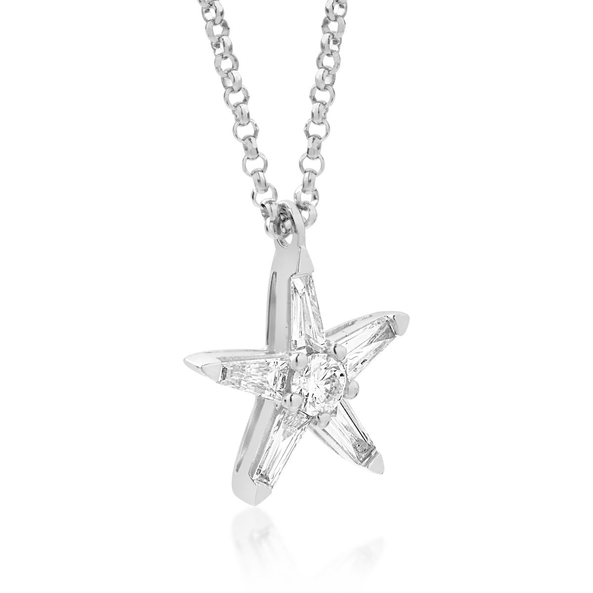 Колие със звезди от 18K бяло злато с диаманти 0.27ct