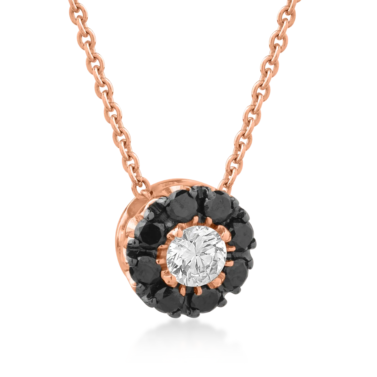 18K white gold pendant necklace with 0.017ct clear diamond and 0.22ct black diamonds