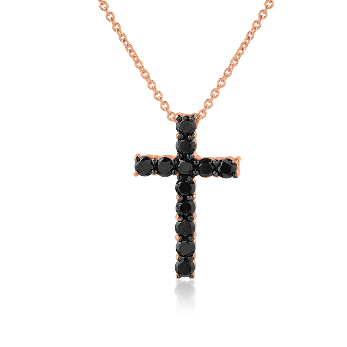 18K rose gold cross pendant necklace with 1.6ct black diamonds