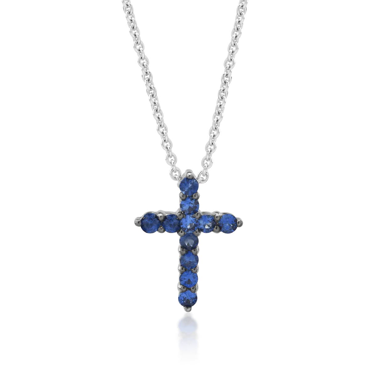 Lant cu pandantiv cruce din aur alb de 18K cu safire de 0.35ct-116979