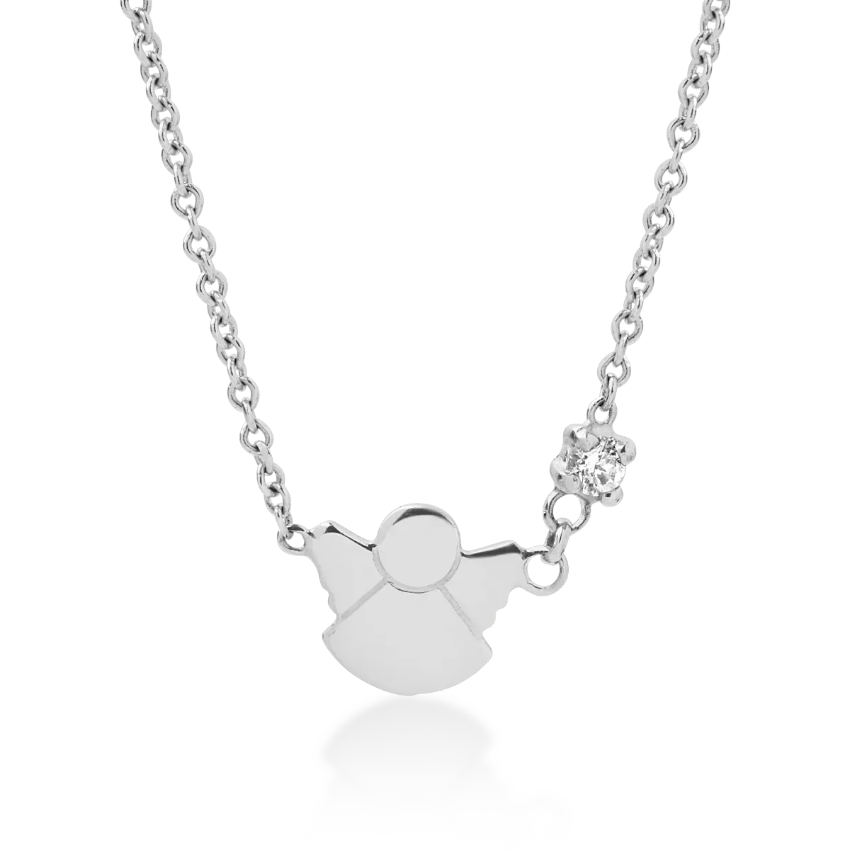 14K white gold angel children's pendant necklace with 0.02ct diamond