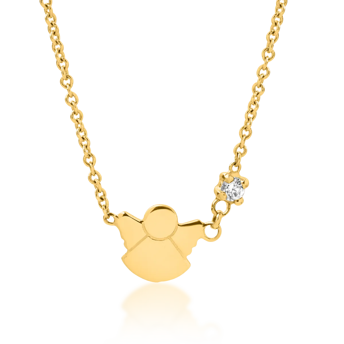 Верижка с висулка ангелче за деца от жълто злато 14К с диамант 0.02гкт