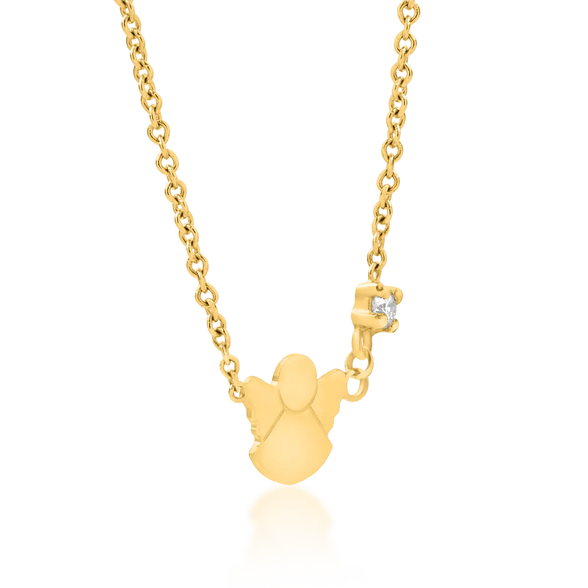 14K yellow gold angel children's pendant necklace with 0.02ct diamond