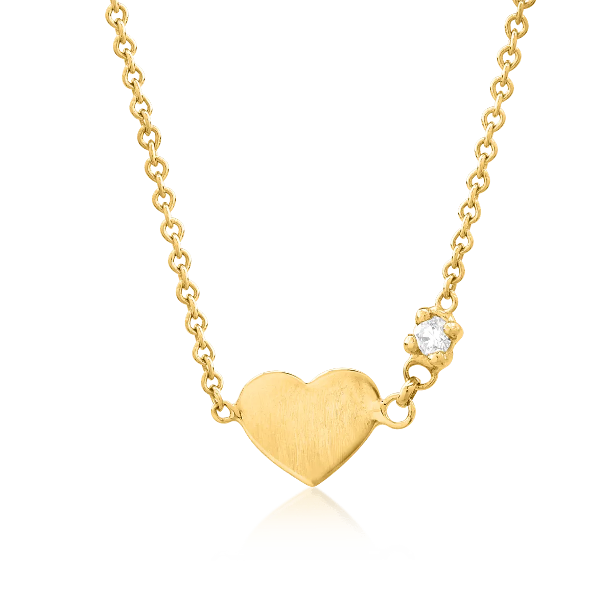 Lant cu pandantiv pentru copii cu inimioara din aur galben de 14K cu diamant de 0.02ct