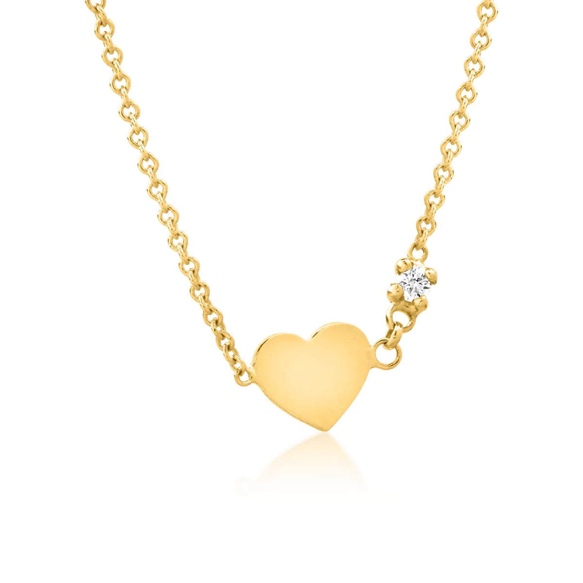 Детска верижка сърце от 14К жълто злато с висулка с диамант 0.02ct