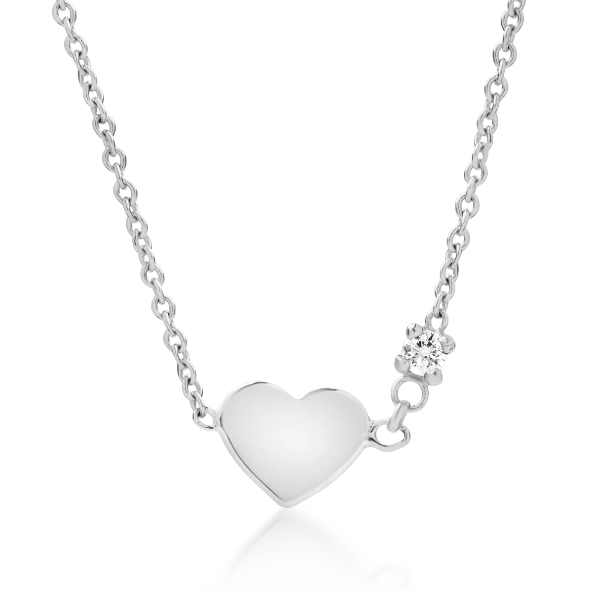 18K white gold heart children's pendant necklace whith 0.02ct diamond