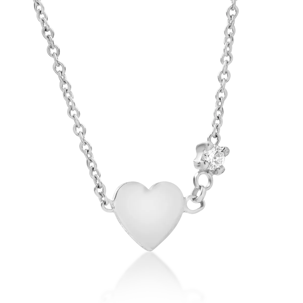 18K white gold heart children's pendant necklace whith 0.02ct diamond