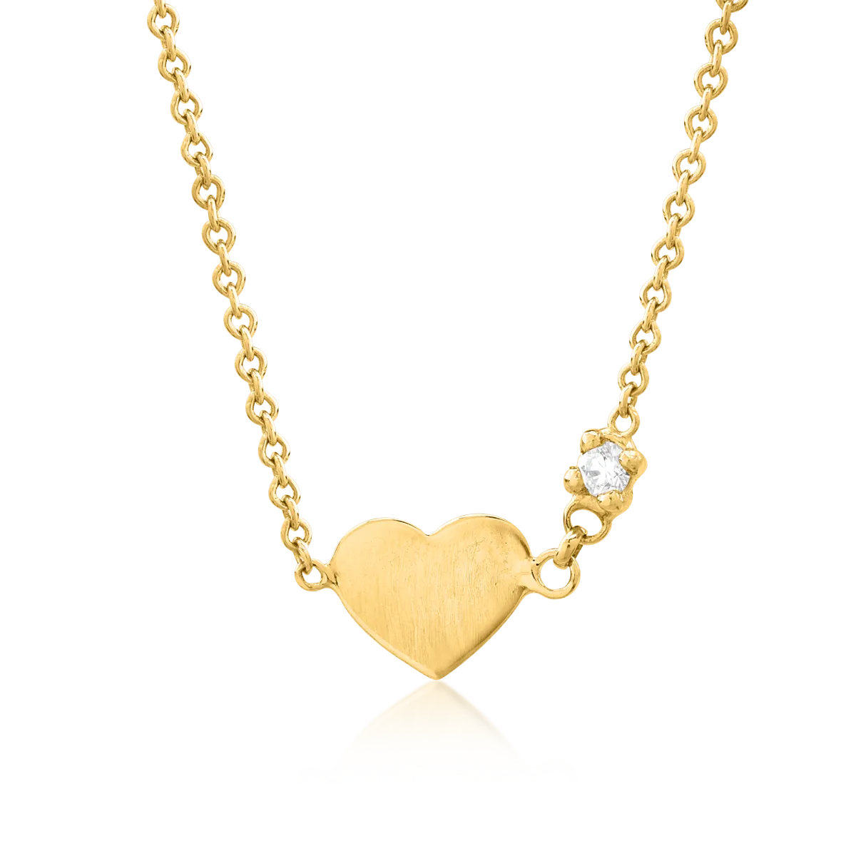Lant cu pandantiv pentru copii cu inimioara din aur galben de 18K cu diamant de 0.02ct