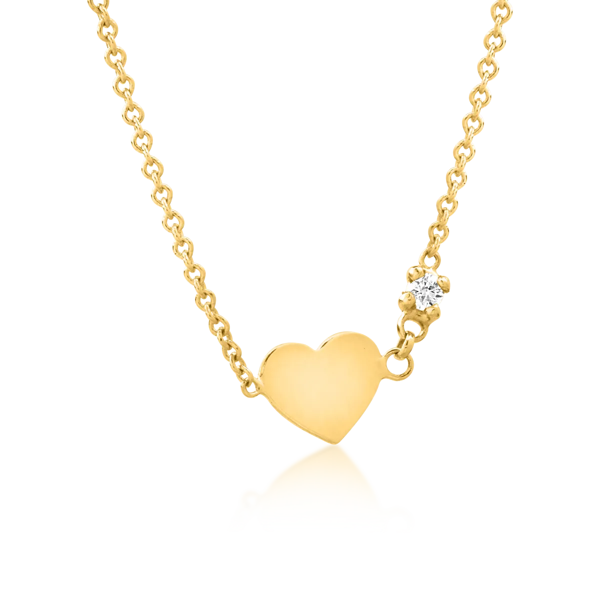 18K yellow gold heart children's pendant necklace whith 0.02ct diamond