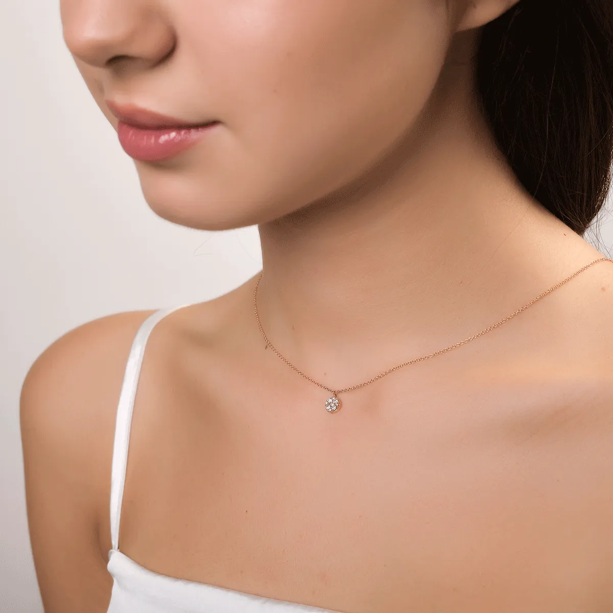 14K rose gold pendant chain with 0.23ct diamonds