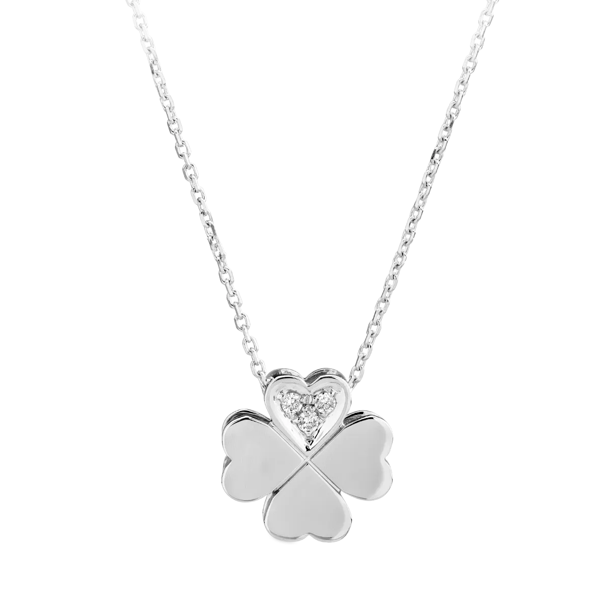 18K white gold three leaf clover pendant children chain with 0.022ct diamonds