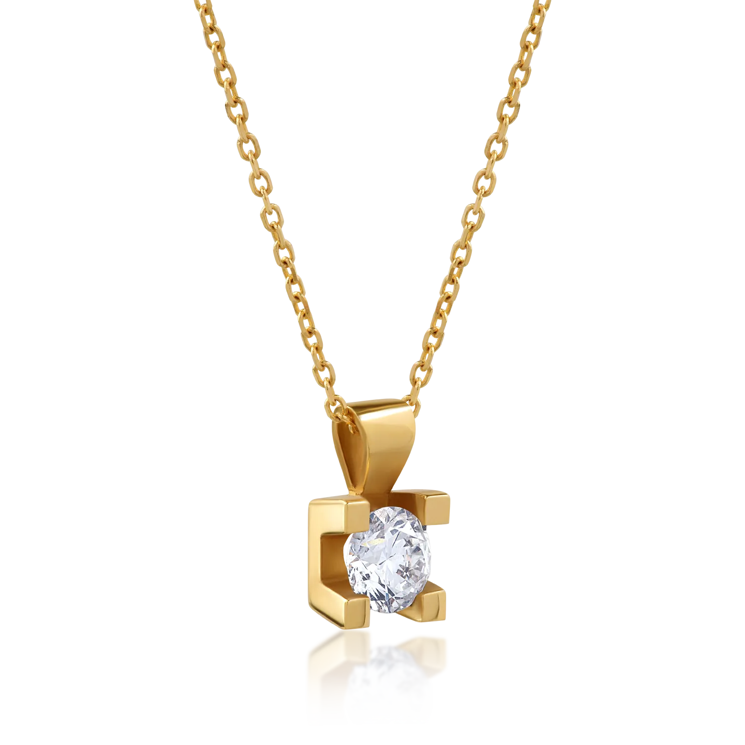 18K yellow gold pendant necklace with 0.38ct diamond