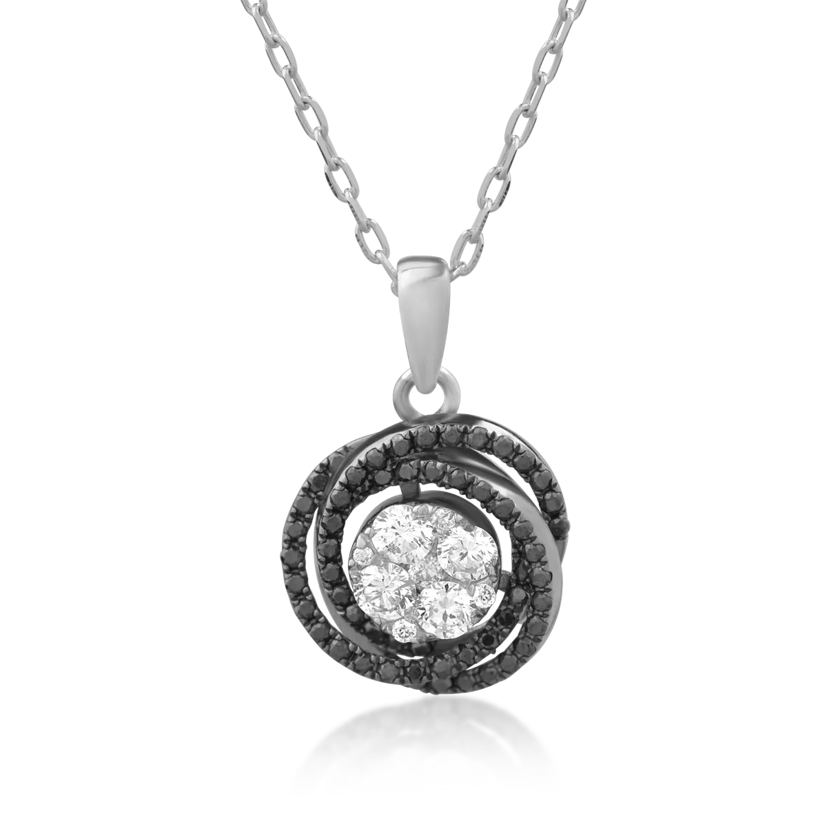 18K white gold pendant necklace with 0.16ct clear diamonds and 0.15ct black diamonds