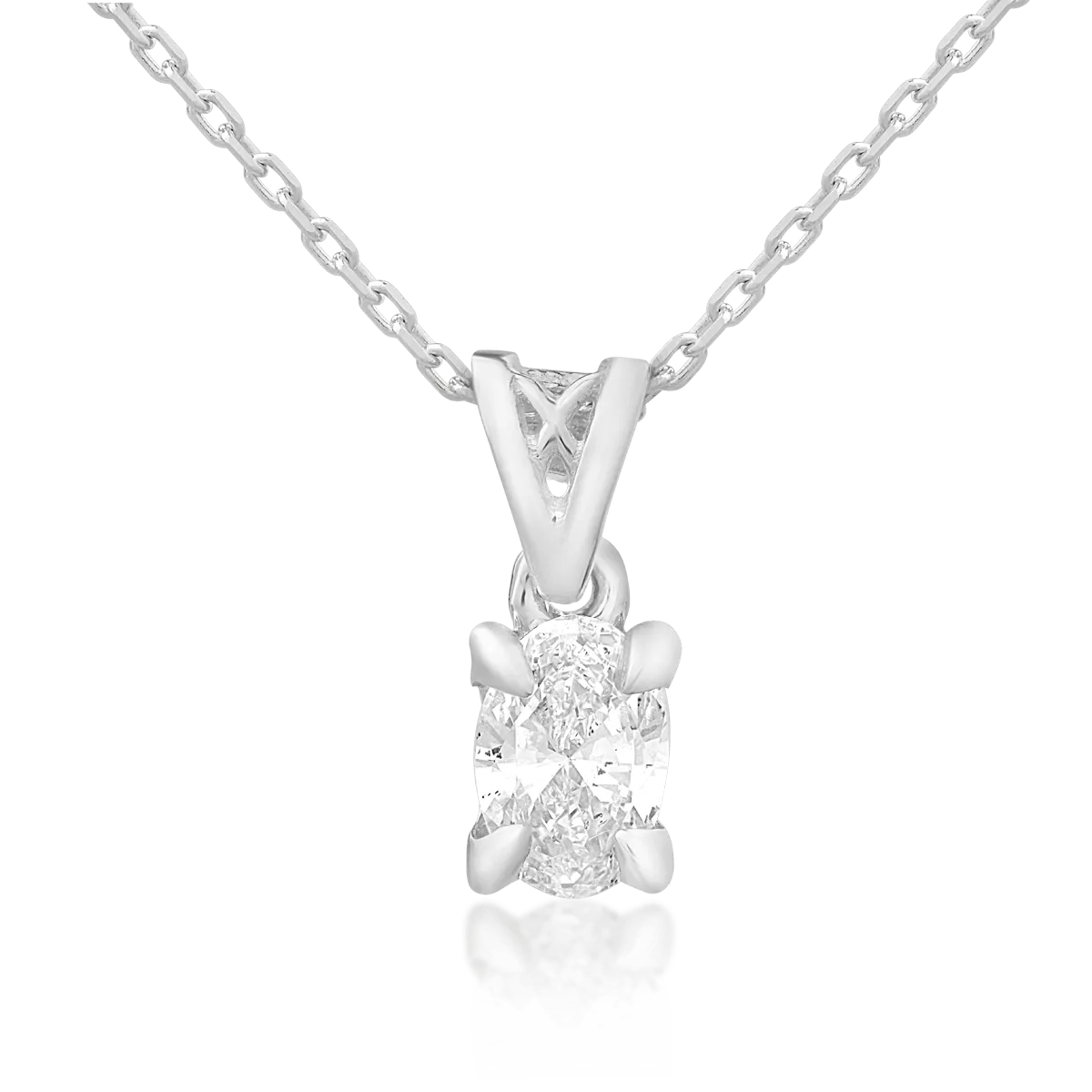 Lant cu pandantiv din aur alb cu diamant oval de 0.3ct