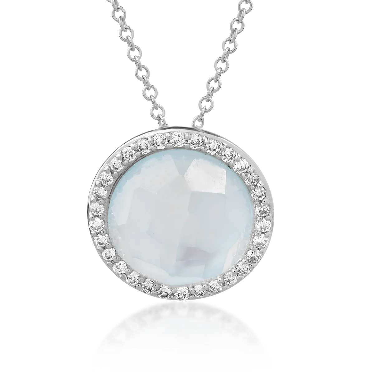 18K white gold pendant chain with 3.487ct light blue topaz and 0.11ct diamonds